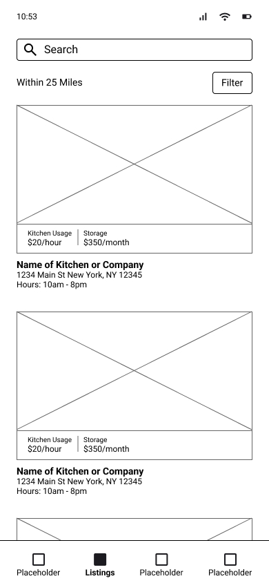 Low fidleity wireframe option 1.