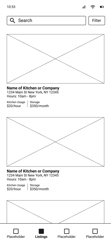 Low fidleity wireframe option 3.